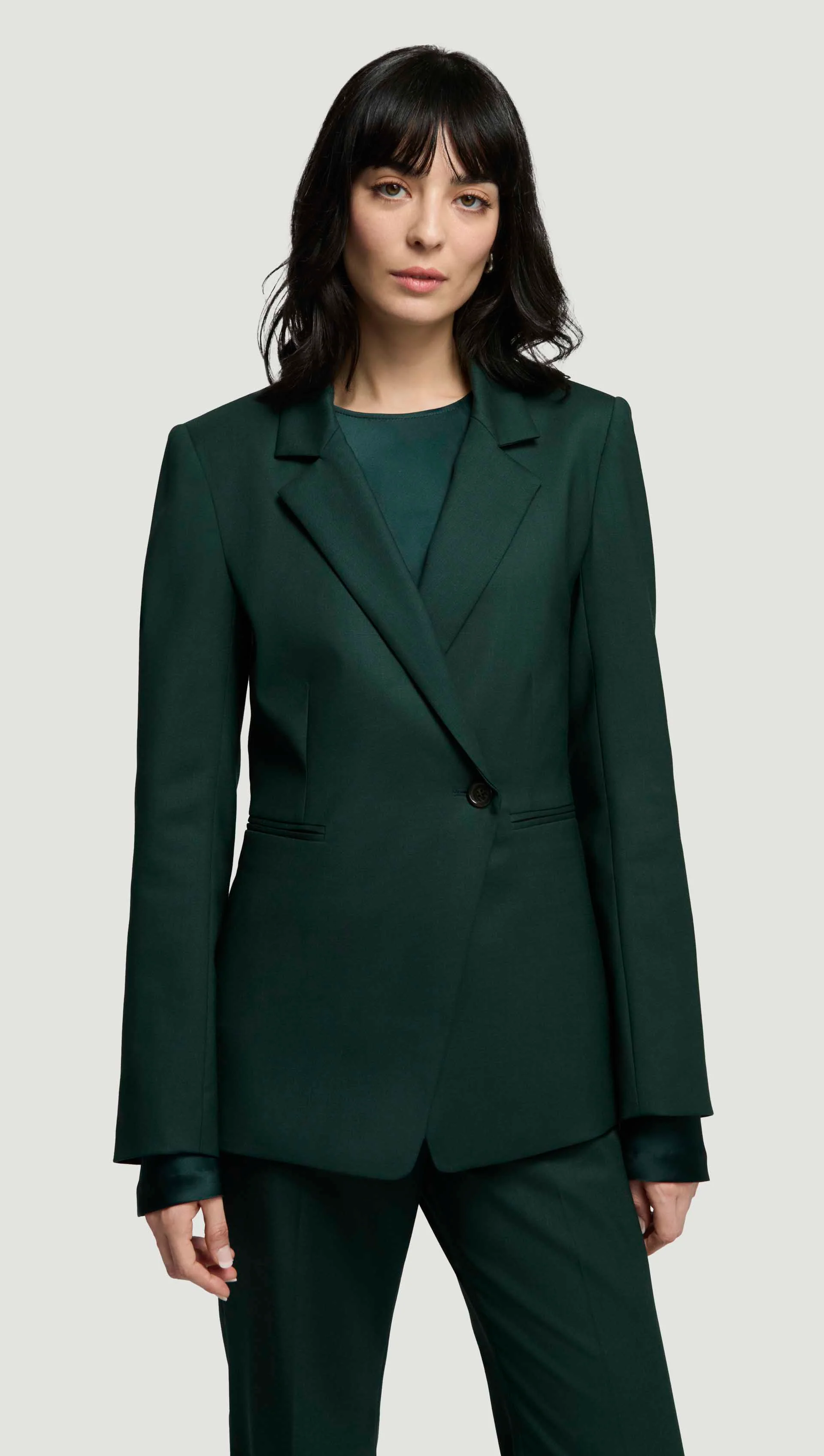 Image of Asymmetrical Blazer in Seasonless Wool | Deep Forest