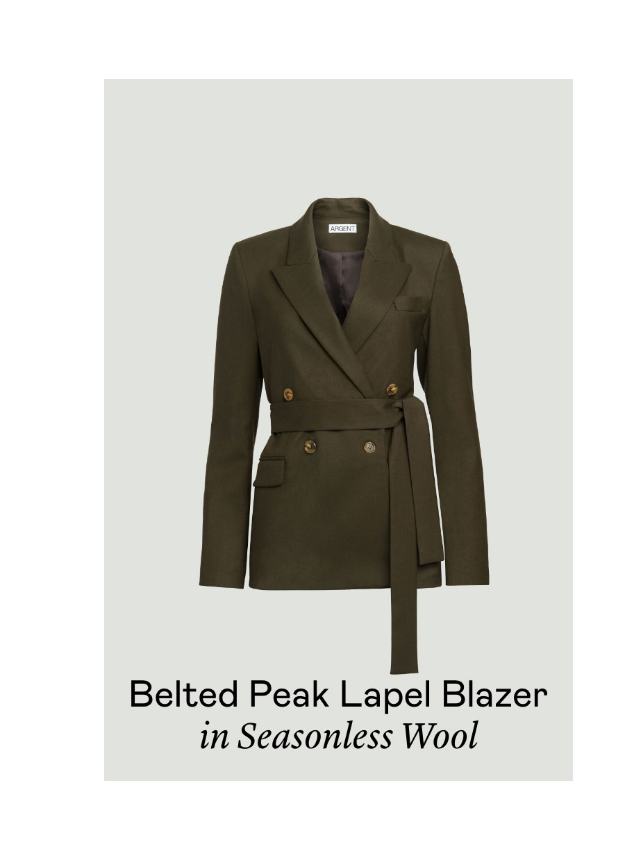 Belted Peak Lapel Blazer in Seasonless Wool