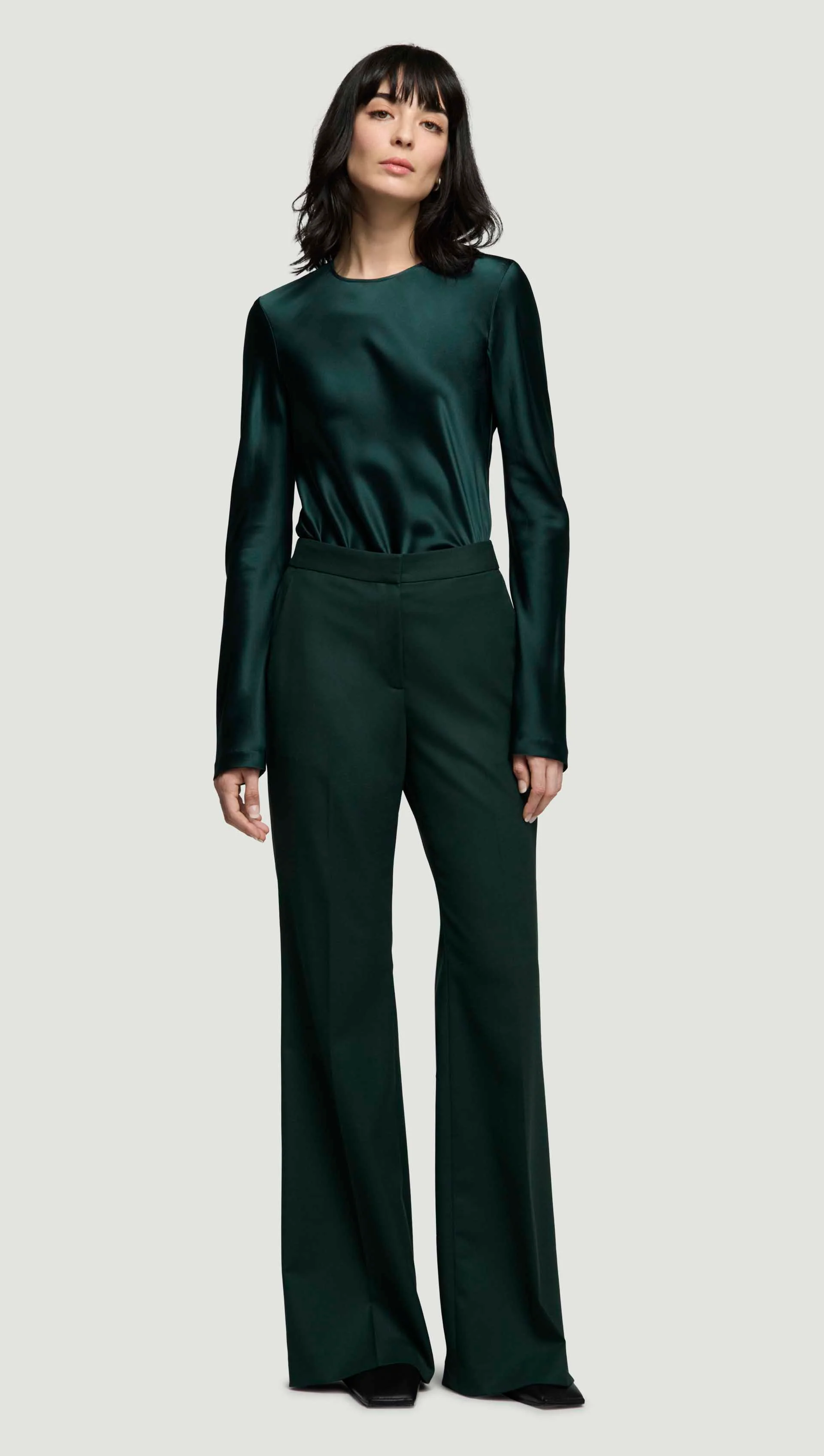 Image of Tailored Flare Trouser in Seasonless Wool | Deep Forest