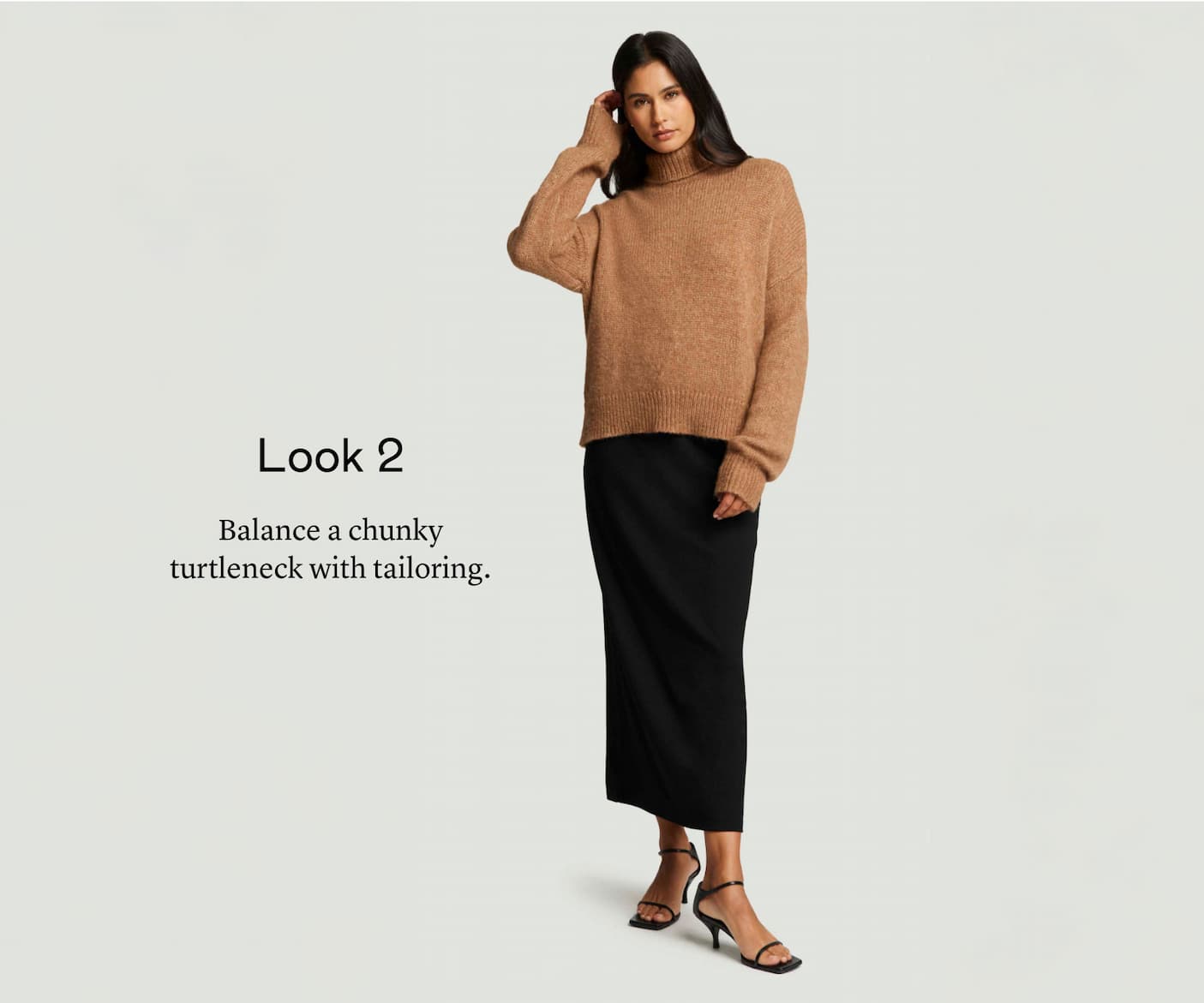 Look 2: Balance a chunky turtleneck with tailoring.