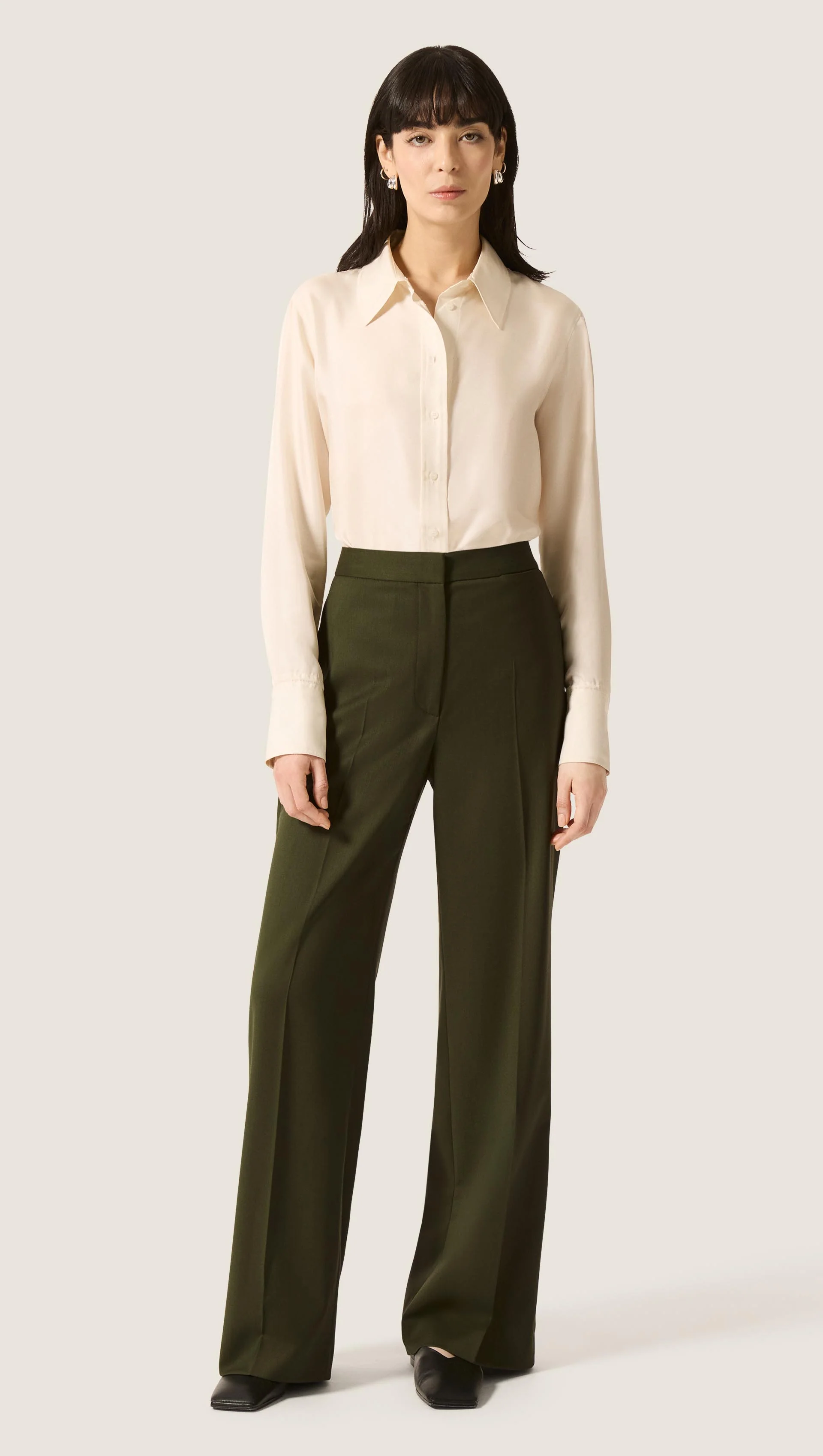 Image of Wide Leg Trouser in Seasonless Wool | Olive
