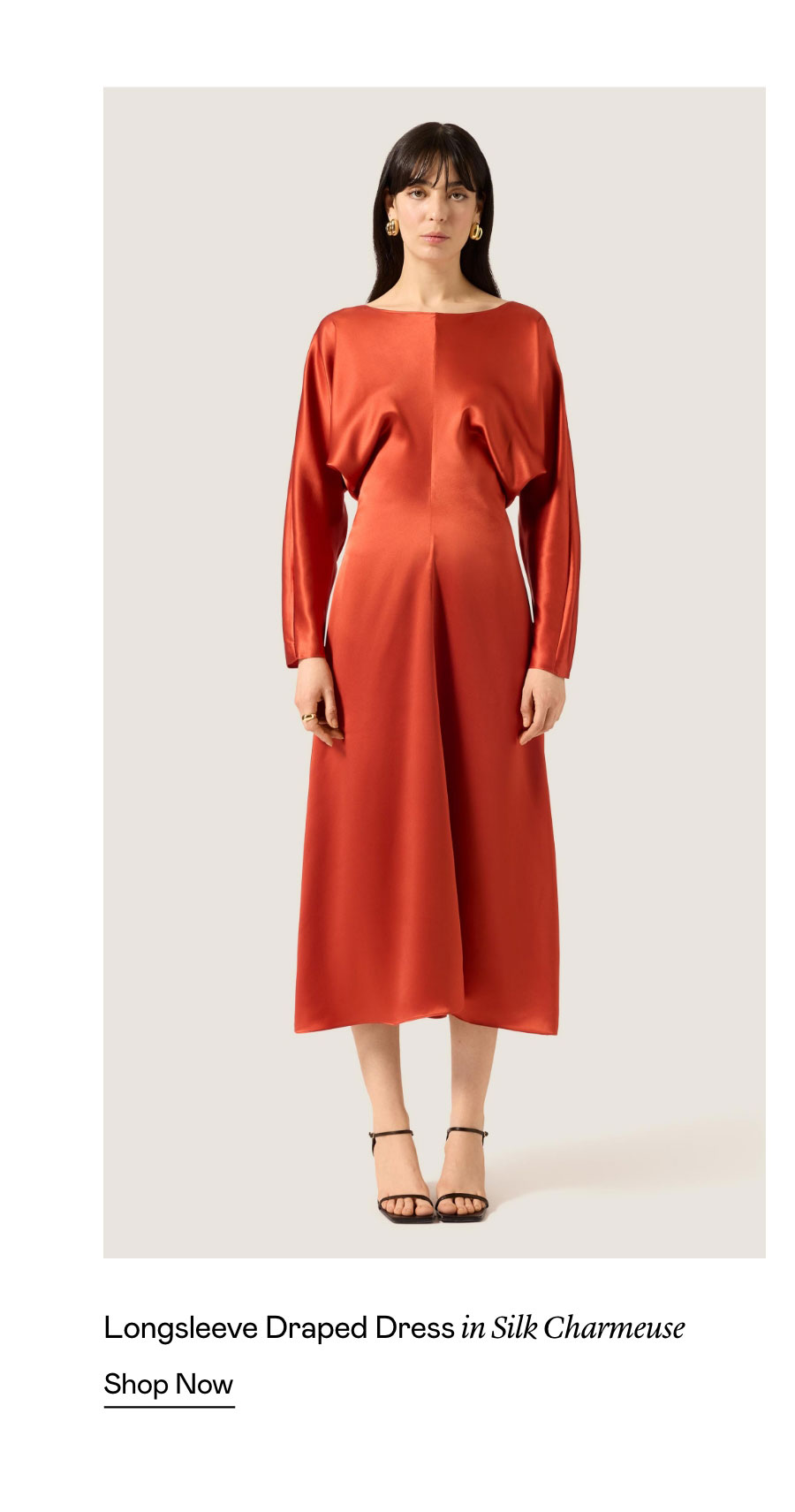 Longsleeve Draped Dress in Silk Charmeuse