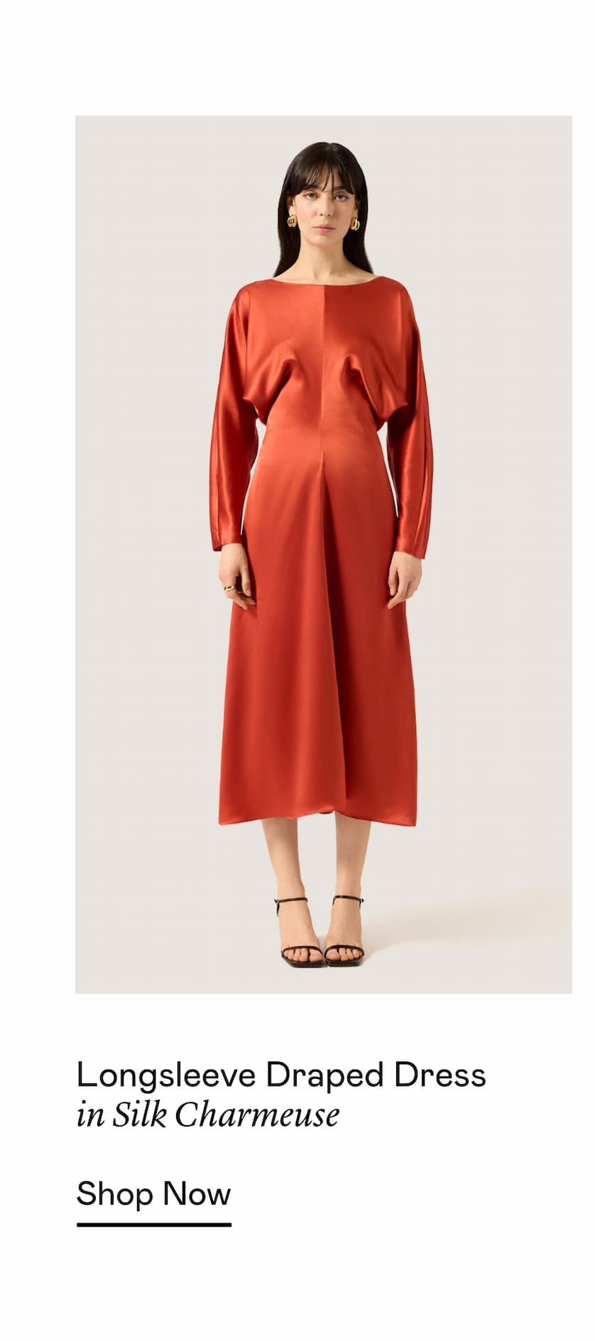 Longsleeve Draped Dress in Silk Charmeuse