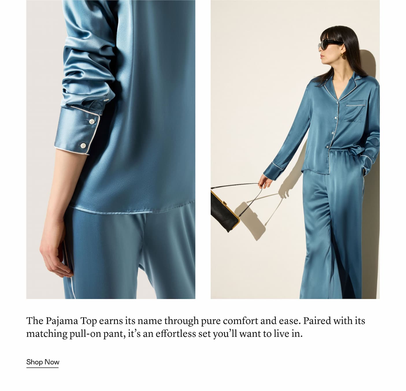 The Pajama Top earns its name through pure comfort and ease. Paired with its matching pull-on pant, it’s an effortless set you’ll want to live in.