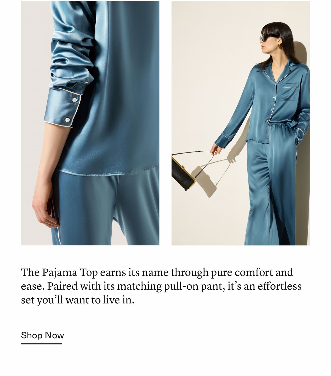 The Pajama Top earns its name through pure comfort and ease. Paired with its matching pull-on pant, it’s an effortless set you’ll want to live in.