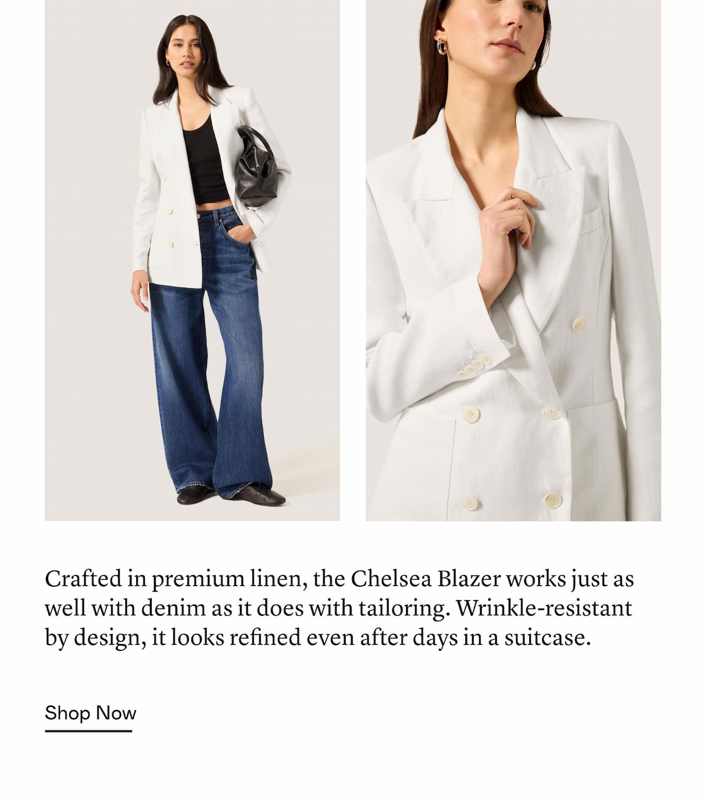 Crafted in premium linen, the Chelsea Blazer works just as well with denim as it does with tailoring. Wrinkle-resistant by design, it looks refined even after days in a suitcase. 