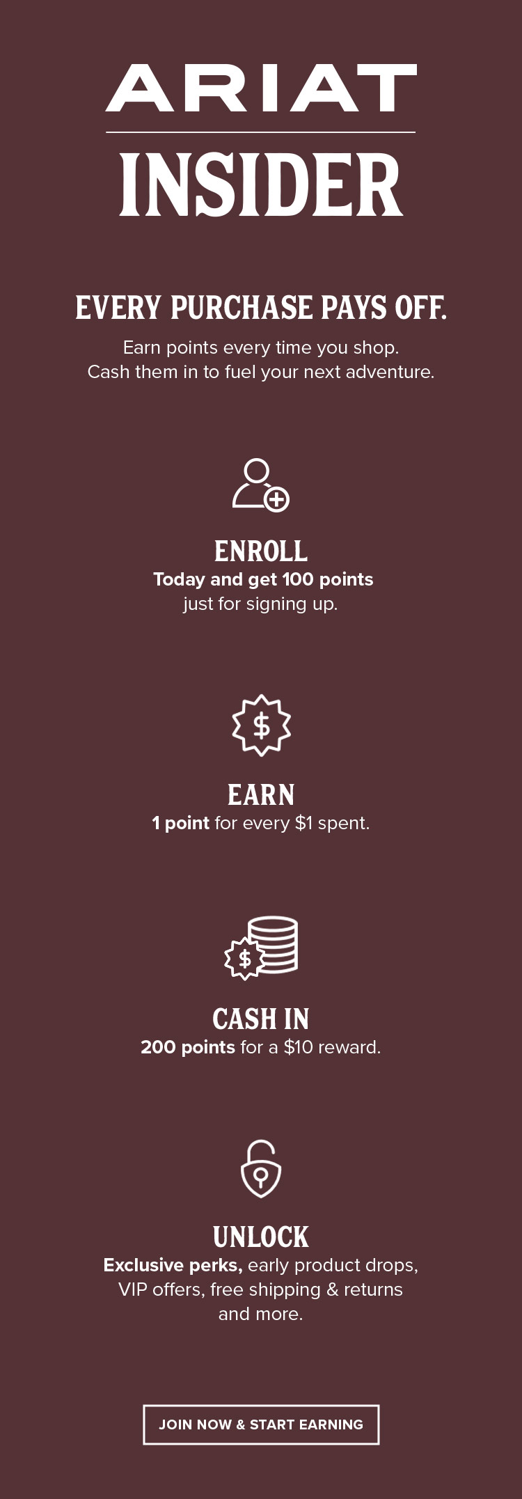 ARIAT INSIDER | EVERY PURCHASE PAYS OFF. | JOIN NOW AND START EARNING