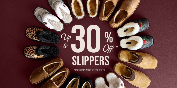 Up to 30% Off Slippers Extended! *Exclusions Apply. Select Styles.