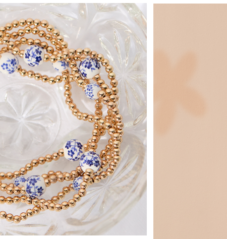 Painted Bead Gold Stretch Bracelet Set