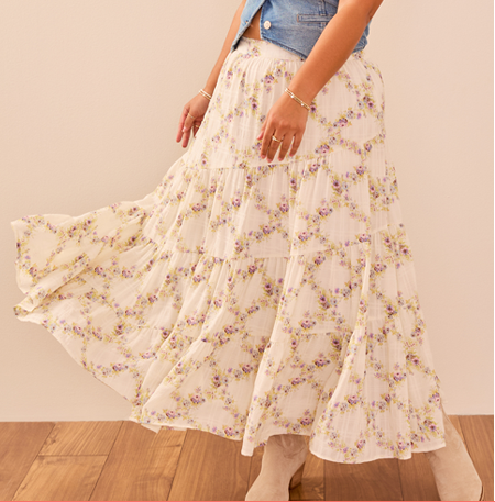 Iyla Floral Tiered Midi Skirt