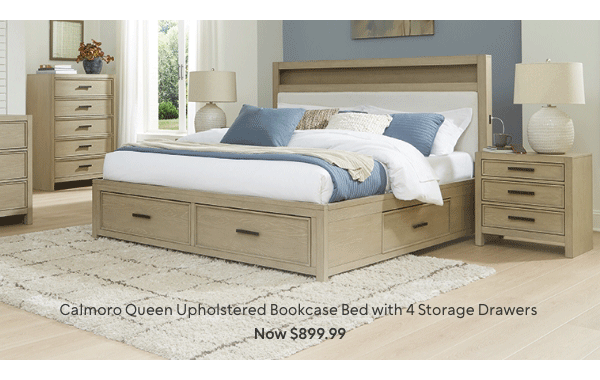 Calmoro Queen Upholstered Bookcase Bed with 4 Storage Drawers $899.99