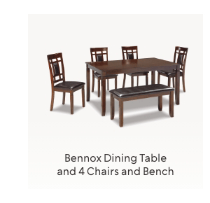 Bennox Dining Table and 4 Chairs and Bench