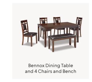 Bennox Dining Table and 4 Chairs and Bench