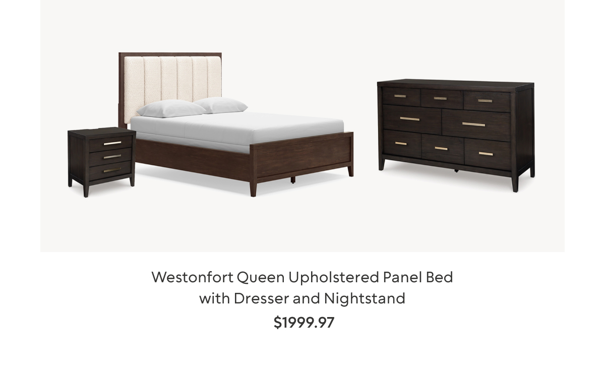 Westonfort Queen Upholstered Panel Bed with Dresser and Nightstand