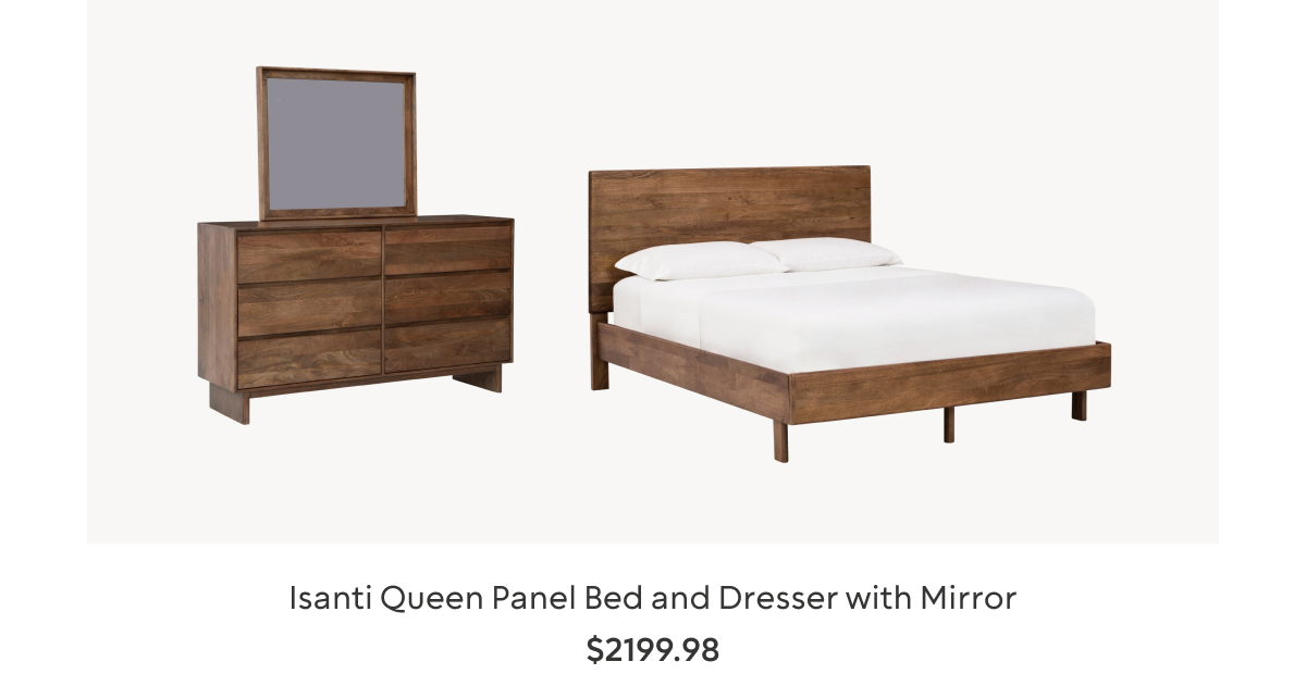 Isanti Queen Panel Bed with Mirrored Dresser