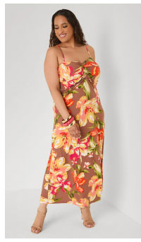 Ruched Floral Print Maxi Dress