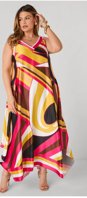 Swirl Print Satin Maxi Dress