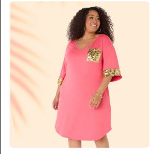 Sequined Terry T Shirt Dress