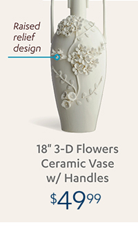 18" 3-D Flowers Ceramic Vase with Handles