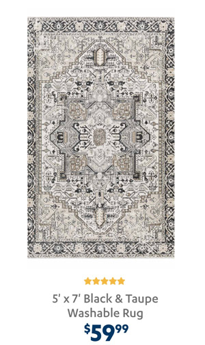 5' x 7' Black Taupe Washable Rug