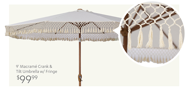 9' Macramé Crank & Tilt Umbrella w/ Fringe