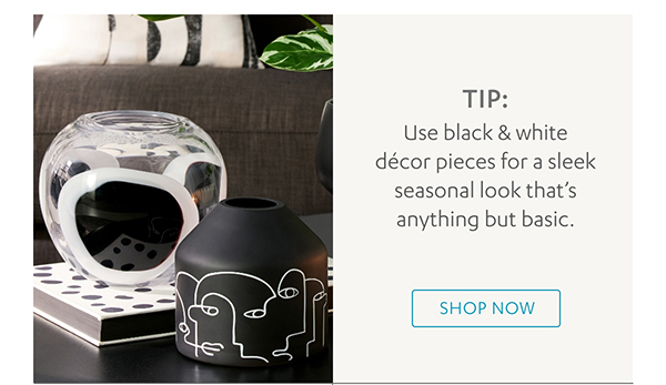 Tip: Use black & white décor pieces for a sleek seasonal look that's anything but basic.