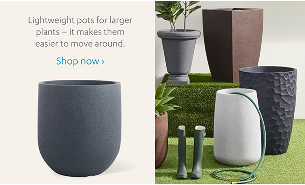 Lightweight pots for larger plants -- it makes them easier to move around. Shop Now >
