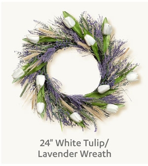 24" White Tulip/Lavender Wreath - Shop Now