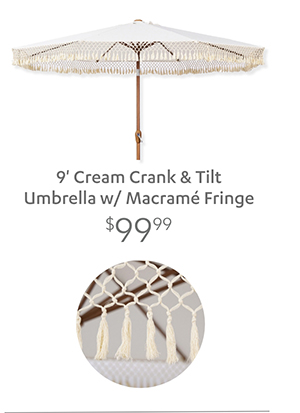 9' Cream Crank & Tilt Umbrella w/ Macramé Fringe