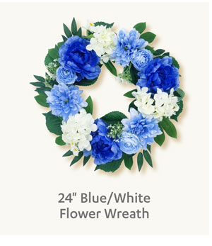 24" Blue/White Flower Wreath - Shop Now