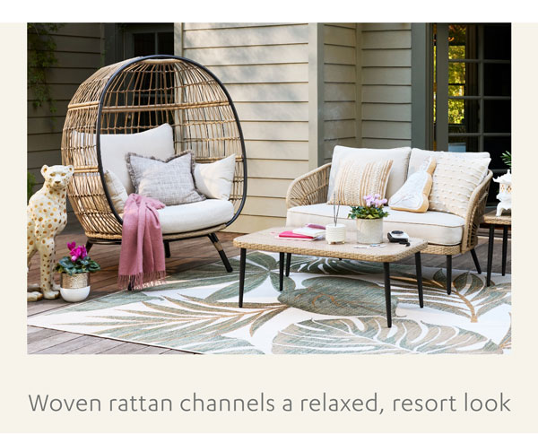 Woven rattan channels a relaxed, resort look