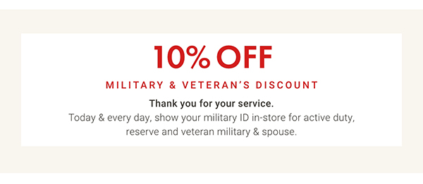 10% Off Military & Veteran's Discount
