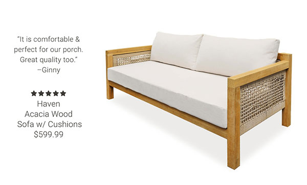 Haven Acacia Wood Sofa w/ Cushions