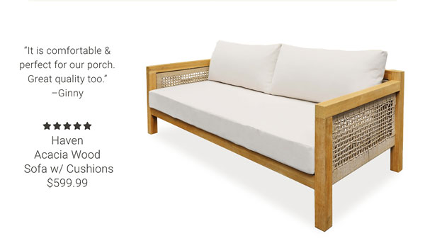 Haven Acacia Wood Sofa w/ Cushions