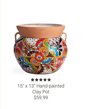 15" x 13" Hand-Painted Clay Pot