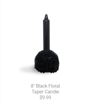 8" Black Floral Taper Candle
