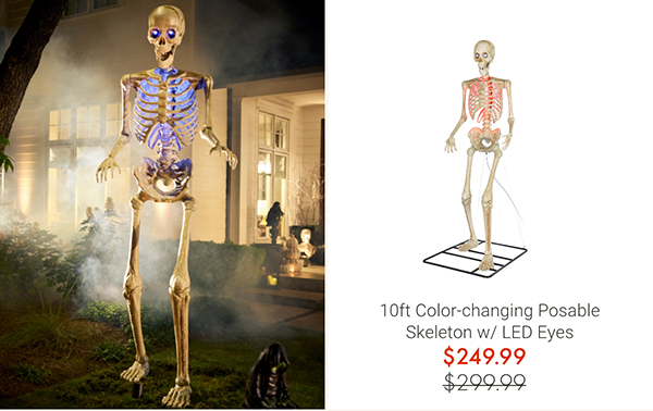 10ft Color-changing Posable Skeleton w/ LED Eyes