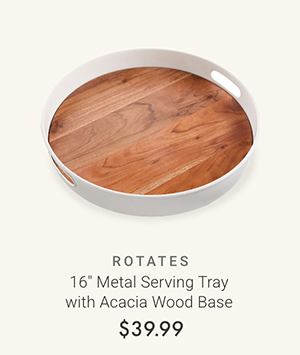 16" Metal Serving Tray with Acacia Wood Base