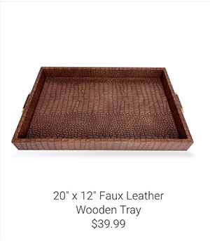 20" x 12" Faux Leather Wooden Tray
