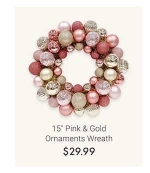 15" Pink & Gold Ornaments Wreath