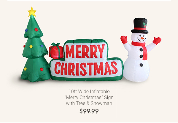 10ft Wide Inflatable "Merry Christmas" Sign with Tree and Snowman