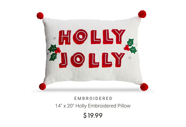 14" x 20" Holly Embroidered Pillow