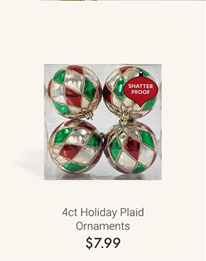 4ct Holiday Plaid Ornaments