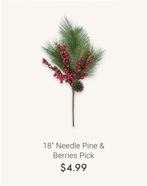 14" Frosted Pine & Berries Pick