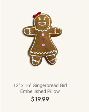 112" x 16" Gingerbread Girl Embellished Pillow