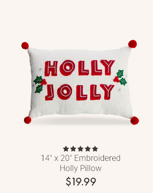 20" x 14" Embroidered Holly Pillow