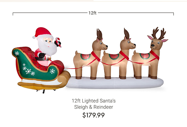 12ft Lighted Santa's Sleigh & Reindeer