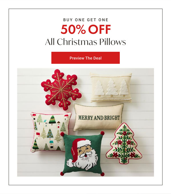 BOGO 50% OFF All Christmas Pillows - Preview The Deal