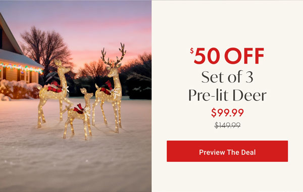 Set of 3 Pre-lit Deer - Preview The Deal