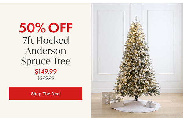 50% Off 7ft Flocked Anderson Spruce Tree | Shop the Deal >